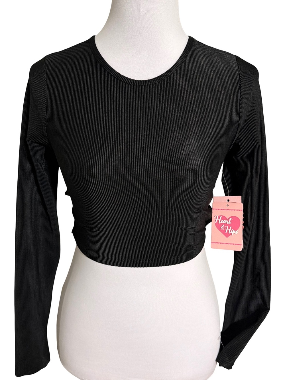 Heart & Hips Black Ribbed Long-Sleeve Crop Top